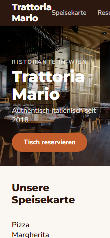 Trattoria Mario Website mobil