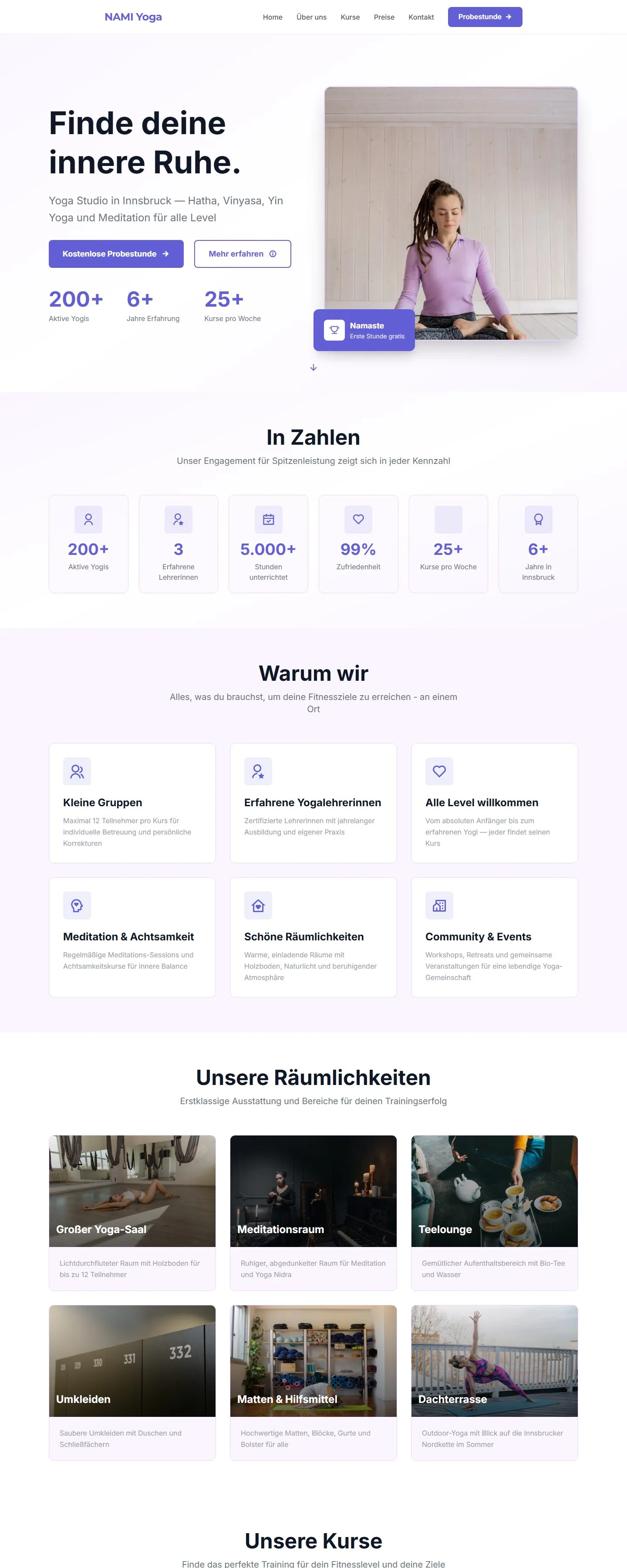 Website des Yoga Studios NAMI Yoga, erstellt von Klaro